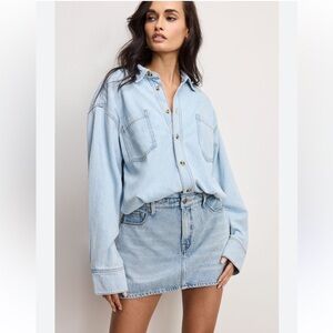 Good American Light Blue Denim Shirt Dress Small